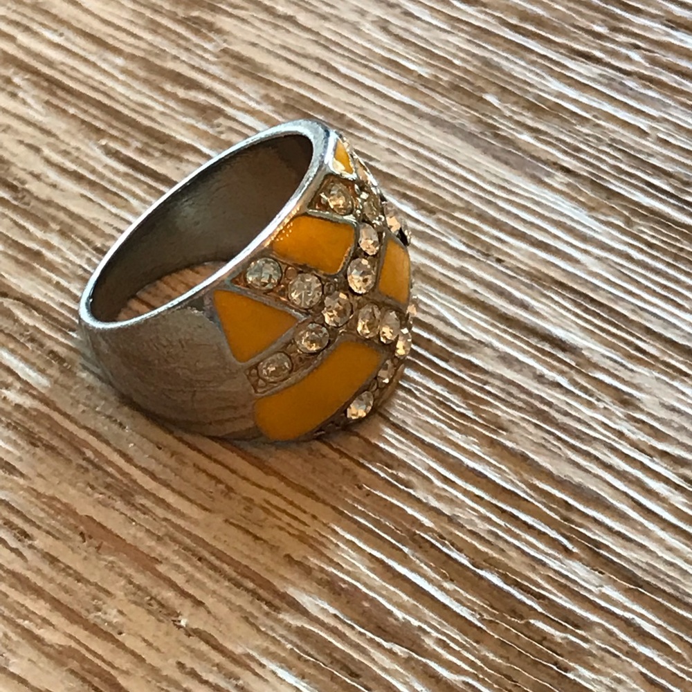 Enamel Rhinestone Statement Cocktail Ring In Bright Yellow - Picture 3 of 10